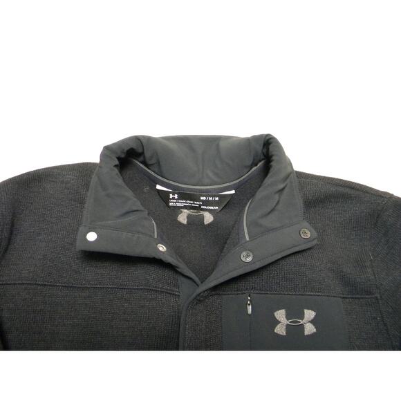 Under Armour Men's Black Twill 1/4 Snap Long Sleeve Sweatshirt Medium Loose Fit - Picture 2 of 4